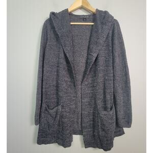 Barefoot Dreams CozyChic Lite Hooded Cardigan Womens L Dark Gray